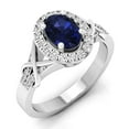 thumbnail image 1 of Dazzlingrock Collection 10K Oval Cut Blue Sapphire & Round Cut Diamond Bridal Halo Engagement Ring, White Gold, Size 5.5, 1 of 4