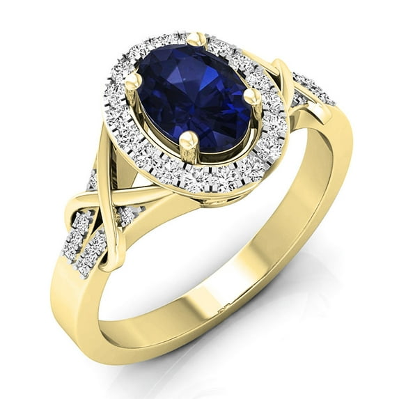 Dazzlingrock Collection 10K Oval Cut Blue Sapphire & Round Cut Diamond Bridal Halo Engagement Ring, Yellow Gold, Size 4