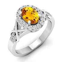 Dazzlingrock Collection 10K Oval Cut Citrine & Round Cut Diamond Bridal Halo Engagement Ring, White Gold, Size 7.5