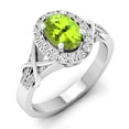 thumbnail image 1 of Dazzlingrock Collection 10K Oval Cut Peridot & Round Cut Diamond Bridal Halo Engagement Ring, White Gold, Size 8.5, 1 of 1