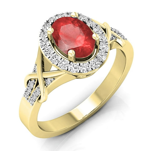 Dazzlingrock Collection 10K Oval Cut Ruby & Round Cut Diamond Bridal Halo Engagement Ring, Yellow Gold, Size 6.5