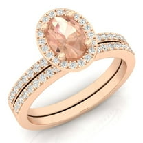 Dazzlingrock Collection 10K Oval Morganite & Round White Diamond Bridal Halo Engagement Ring Set, Rose Gold, Size 8.5
