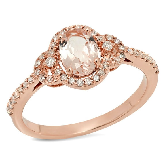 Dazzlingrock Collection 10K Oval Morganite & Round White Diamond Ladies Bridal Halo Engagement Ring, Rose Gold, Size 9