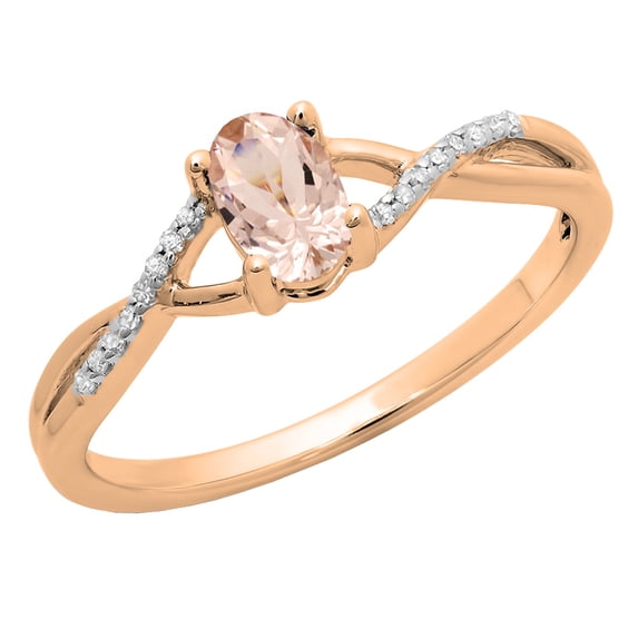 Dazzlingrock Collection 10K Oval Morganite & White Diamond Bridal Swirl Split Shank Engagement Promise Ring, Rose Gold, Size 7