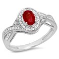 thumbnail image 1 of Dazzlingrock Collection 10K Oval & Ruby & White Diamond Swirl Split Shank Bridal Halo Engagement Ring, White Gold, Size 5.5, 1 of 1