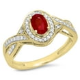 thumbnail image 1 of Dazzlingrock Collection 10K Oval & Ruby & White Diamond Swirl Split Shank Bridal Halo Engagement Ring, Yellow Gold, Size 7.5, 1 of 1