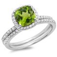 thumbnail image 1 of Dazzlingrock Collection 10K Peridot & White Diamond Bridal Halo Engagement Ring Matching Band Set, White Gold, Size 5.5, 1 of 1