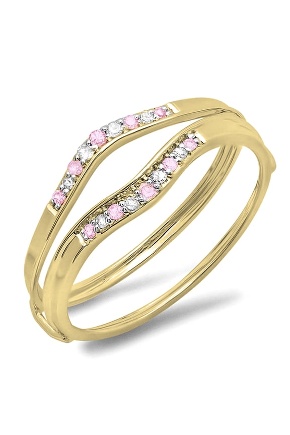 Collection 10K Pink Sapphire And White Diamond Ladies Anniversary Enhancer Guard Band, Yellow Gold, Size 6