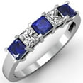 thumbnail image 1 of Dazzlingrock Collection 10K Princess Blue Sapphire & White Diamond 5 Stone Bridal Wedding Band Ring 1 CT, White Gold, Size 6.5, 1 of 1