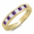 thumbnail image 1 of Dazzlingrock Collection 10K Princess Cut Amethyst & White Diamond Ladies Wedding Band Stackable Ring, Yellow Gold, Size 4, 1 of 1