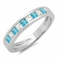 thumbnail image 1 of Dazzlingrock Collection 10K Princess Cut Blue Topaz & White Diamond Ladies Wedding Band Stackable Ring, White Gold, Size 10, 1 of 1