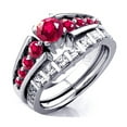 thumbnail image 1 of Dazzlingrock Collection 10K Princess & Round White Diamond And Ruby Ladies Bridal Engagement Ring Set, White Gold, Size 9, 1 of 1