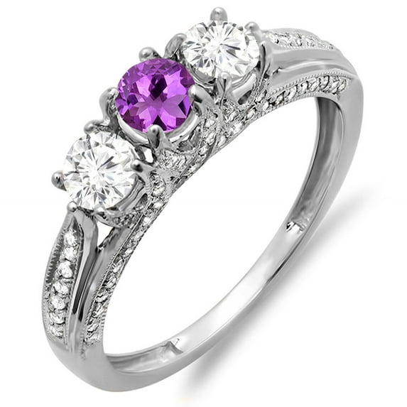 Dazzlingrock Collection 10K Round Amethyst & White Diamond Ladies Vintage Bridal Engagement Ring 1 CT, White Gold, Size 5.5