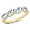 thumbnail image 1 of Dazzlingrock Collection 10K Round Aquamarine & White Diamond Bridal Stackable Wedding Band Swirl Ring, Yellow Gold, Size 4.5, 1 of 1
