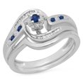 thumbnail image 1 of Dazzlingrock Collection 10K Round & Baguette Cut Blue Sapphire & White Diamond Bridal Engagement Ring Set, White Gold, Size 10, 1 of 1