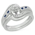 thumbnail image 1 of Dazzlingrock Collection 10K Round & Baguette Cut Blue Sapphire & White Diamond Bridal Engagement Ring Set, White Gold, Size 9, 1 of 1