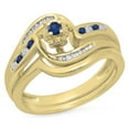 thumbnail image 1 of Dazzlingrock Collection 10K Round & Baguette Cut Blue Sapphire & White Diamond Bridal Engagement Ring Set, Yellow Gold, Size 8.5, 1 of 1