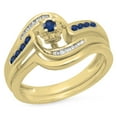 thumbnail image 1 of Dazzlingrock Collection 10K Round & Baguette Cut Blue Sapphire & White Diamond Bridal Engagement Ring Set, Yellow Gold, Size 9.5, 1 of 1
