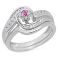 thumbnail image 1 of Dazzlingrock Collection 10K Round & Baguette Cut Pink Sapphire & White Diamond Bridal Engagement Ring Set, White Gold, Size 4, 1 of 1