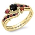 thumbnail image 1 of Dazzlingrock Collection 10K Round Black Diamond & Red Ruby Ladies Swirl Bridal Engagement Ring Band Set, Yellow Gold, Size 7.5, 1 of 1
