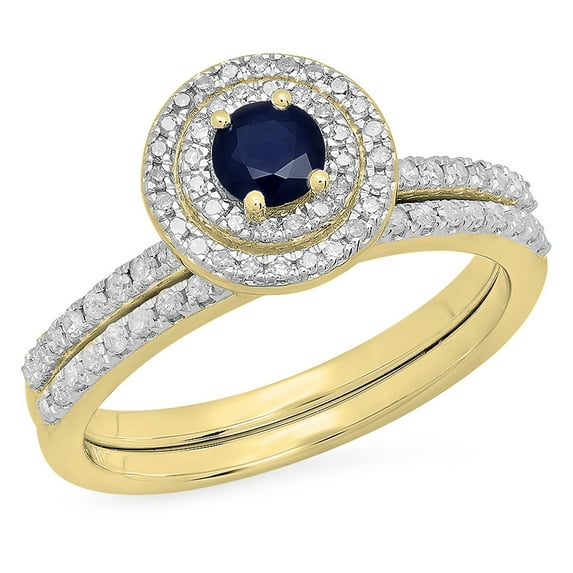 Dazzlingrock Collection 10K Round Blue Sapphire And Diamond Halo Style Bridal Engagement Ring, Yellow Gold, Size 6