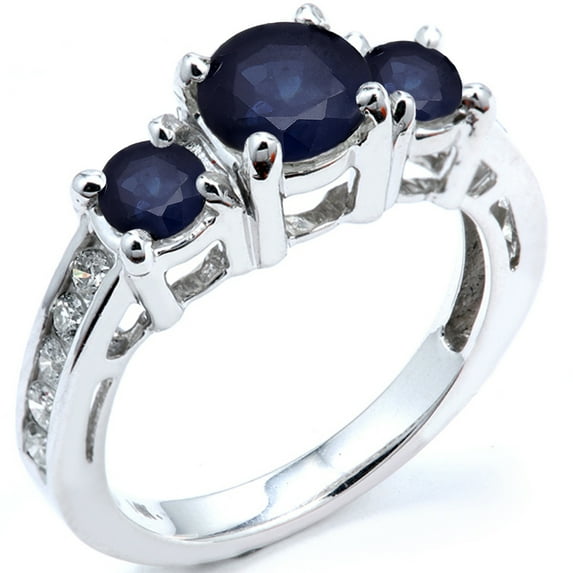 Dazzlingrock Collection 10K Round Blue Sapphire And White Diamond Ladies Bridal Engagement Ring, White Gold, Size 5