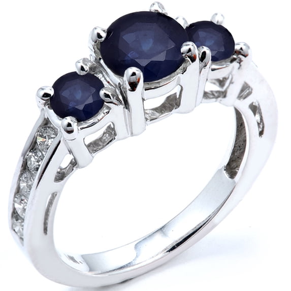 Dazzlingrock Collection 10K Round Blue Sapphire And White Diamond Ladies Bridal Engagement Ring, White Gold, Size 8