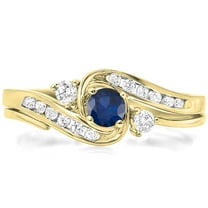Dazzlingrock Collection 10K Round Blue Sapphire And White Diamond Ladies Swirl Bridal Engagement Ring Set, Yellow Gold, Size 8.5