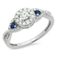 thumbnail image 1 of Dazzlingrock Collection 10K Round Blue Sapphire & White Diamond 3 Stone Swirl Halo Bridal Engagement Ring, White Gold, Size 4, 1 of 1