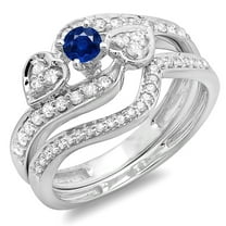 Dazzlingrock Collection 10K Round Blue Sapphire & White Diamond Bridal Engagement Ring 3 Piece Set, White Gold, Size 8