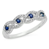 Dazzlingrock Collection 10K Round Blue Sapphire & White Diamond Bridal Stackable Wedding Swirl Ring, White Gold, Size 10