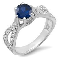 Dazzlingrock Collection 10K Round Blue Sapphire & White Diamond Ladies Engagement Split Shank Ring, White Gold, Size 7