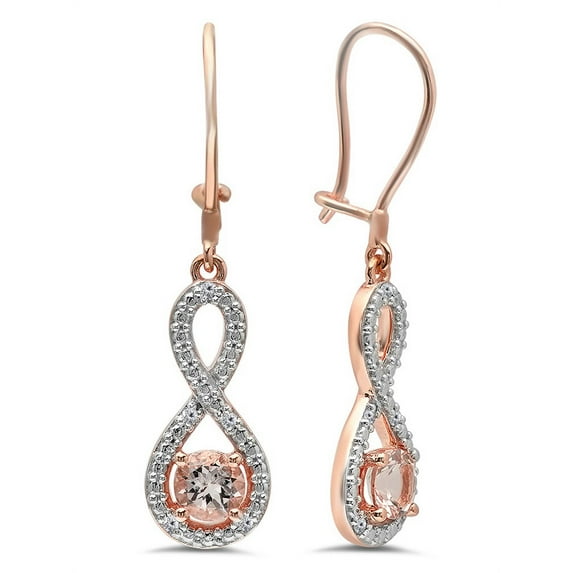 Dazzlingrock Collection 10K Round Blue Sapphire & White Diamond Ladies Infinity Dangling Earrings, Rose Gold