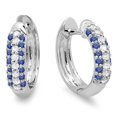 thumbnail image 1 of Dazzlingrock Collection 10K Round Blue Sapphire & White Diamond Ladies Pave Set Huggies Hoop Earrings, White Gold, 1 of 1