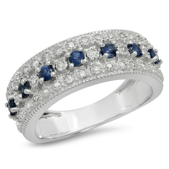 Dazzlingrock Collection 10K Round Blue Sapphire, White Diamond Ladies Wedding Ring White Gold Size 7