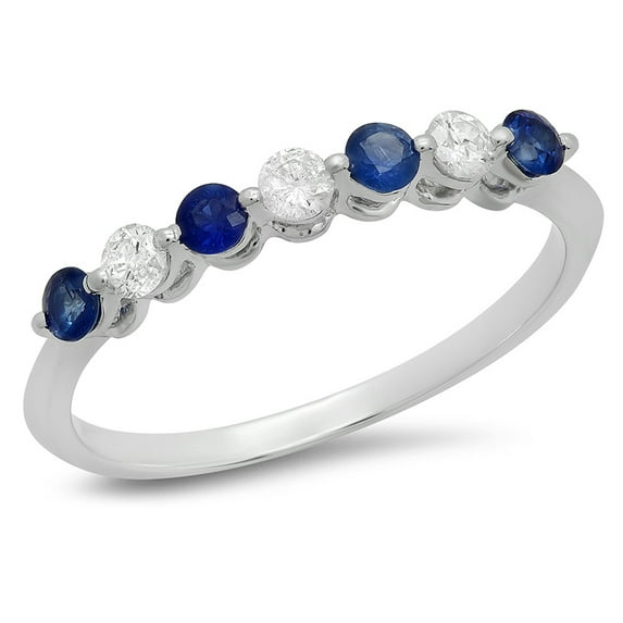 Dazzlingrock Collection 10K Round Blue Sapphire and White Diamond 7 Stone Bridal Wedding Band, White Gold, Size 6