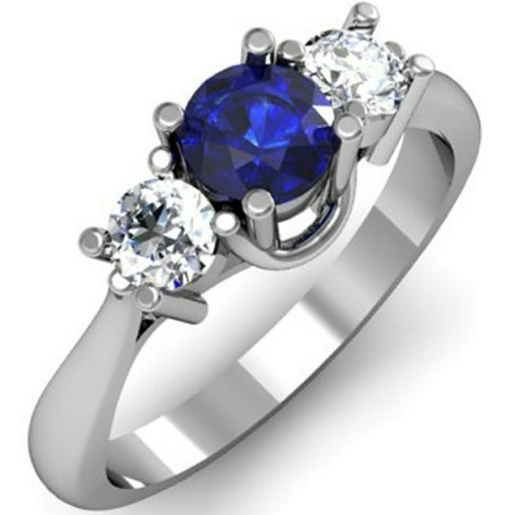Dazzlingrock Collection 10K Round Blue Sapphire and White Diamond Ladies 3 Stone Bridal Engagement Ring, White Gold, Size 7.5
