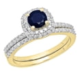 thumbnail image 1 of Dazzlingrock Collection 10K Round Cut Blue Sapphire & White Diamond Bridal Halo Engagement Ring Set, Yellow Gold, Size 6, 1 of 1