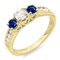 thumbnail image 1 of Dazzlingrock Collection 10K Round Cut Blue Sapphire & White Diamond Ladies 3 Stone Engagement Bridal Ring, Yellow Gold, Size 5.5, 1 of 1