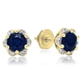 thumbnail image 1 of Dazzlingrock Collection 10K Round Cut Blue Sapphire & White Diamond Ladies Flower Shape Cluster Stud Earrings, Yellow Gold, 1 of 1