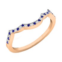 Dazzlingrock Collection 10K Round Cut Blue Sapphire & White Diamond Ladies Wedding Contour Guard Ring, Rose Gold, Size 10