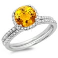 thumbnail image 1 of Dazzlingrock Collection 10K Round Cut Citrine & White Diamond Ladies Bridal Halo Engagement Ring Set, White Gold, Size 7.5, 1 of 1