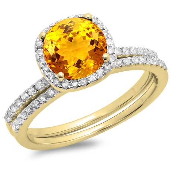 Dazzlingrock Collection 10K Round Cut Citrine & White Diamond Ladies Bridal Halo Engagement Ring Set, Yellow Gold, Size 6