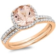 thumbnail image 1 of Dazzlingrock Collection 10K Round Cut Morganite & White Diamond Ladies Bridal Halo Engagement Ring Set, Rose Gold, Size 10, 1 of 1