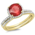 thumbnail image 1 of Dazzlingrock Collection 10K Round Cut Ruby & White Diamond Ladies Bridal Halo Engagement Ring Set, Yellow Gold, Size 8, 1 of 1