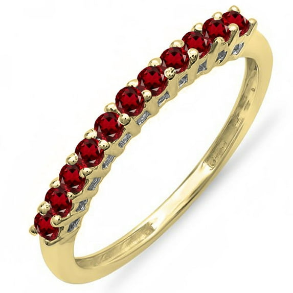 Dazzlingrock Collection 10K Round Garnet Anniversary Stackable Wedding Band 1/3 CT, Yellow Gold, Size 5.5