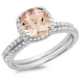 thumbnail image 1 of Dazzlingrock Collection 10K Round Morganite & White Diamond Ladies Bridal Halo Engagement Ring Set, White Gold, Size 7.5, 1 of 1