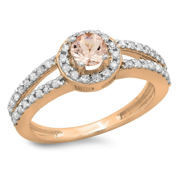 Dazzlingrock Collection 10K Round Morganite & White Diamond Ladies Bridal Halo Style Engagement Ring, Rose Gold, Size 6