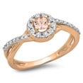 thumbnail image 1 of Dazzlingrock Collection 10K Round Morganite & White Diamond Swirl Split Shank Bridal Halo Engagement Ring, Rose Gold, Size 7.5, 1 of 1