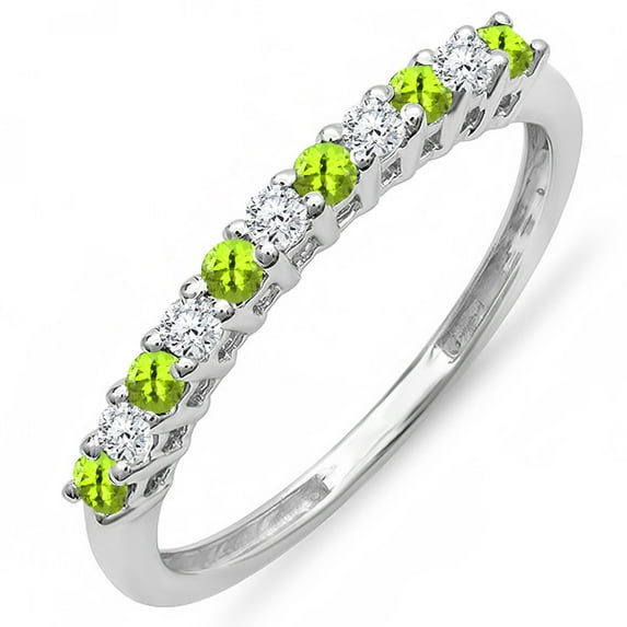 Dazzlingrock Collection 10K Round Peridot & White Diamond Anniversary Stackable Wedding Band, White Gold, Size 7.5
